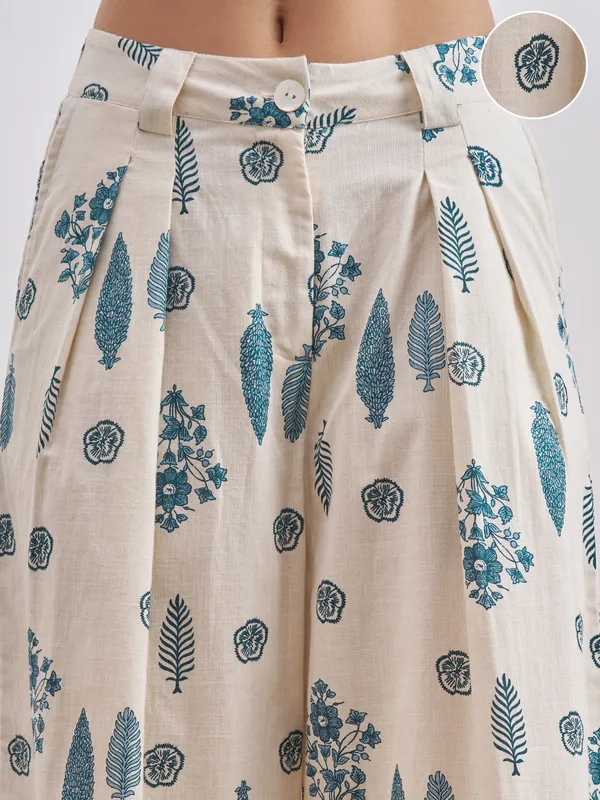 Vara By Vishudh Women Off White Printed Wide Leg Plazzo