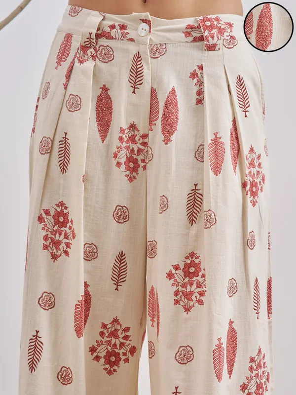 Vara By Vishudh Women Off White Printed Wide Leg Plazzo