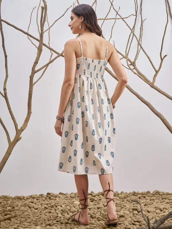 Vara By Vishudh Women Off White Printed Fit and Flare Dress