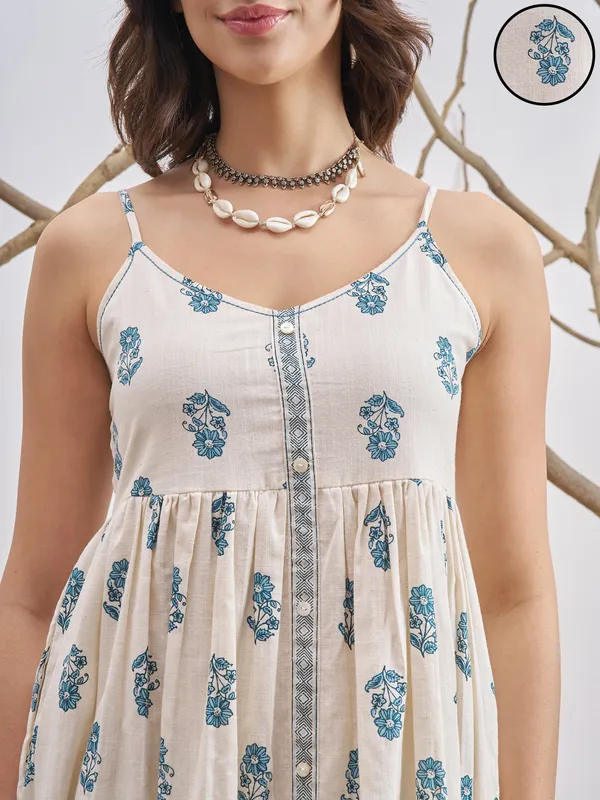 Vara By Vishudh Women Off White Printed Fit and Flare Dress