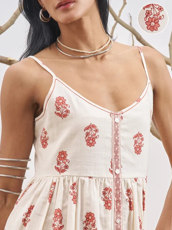 Vara By Vishudh Women Off White Printed Fit and Flare Dress