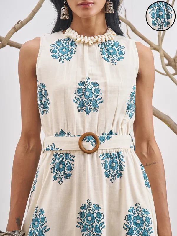 Vara By Vishudh Women Off White Printed A-Line Dress