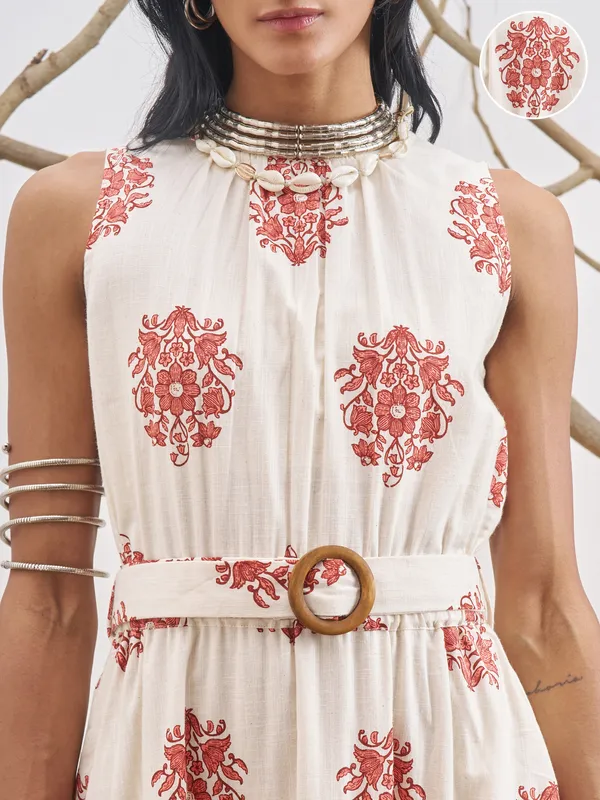 Vara By Vishudh Women Off White Printed A-Line Dress