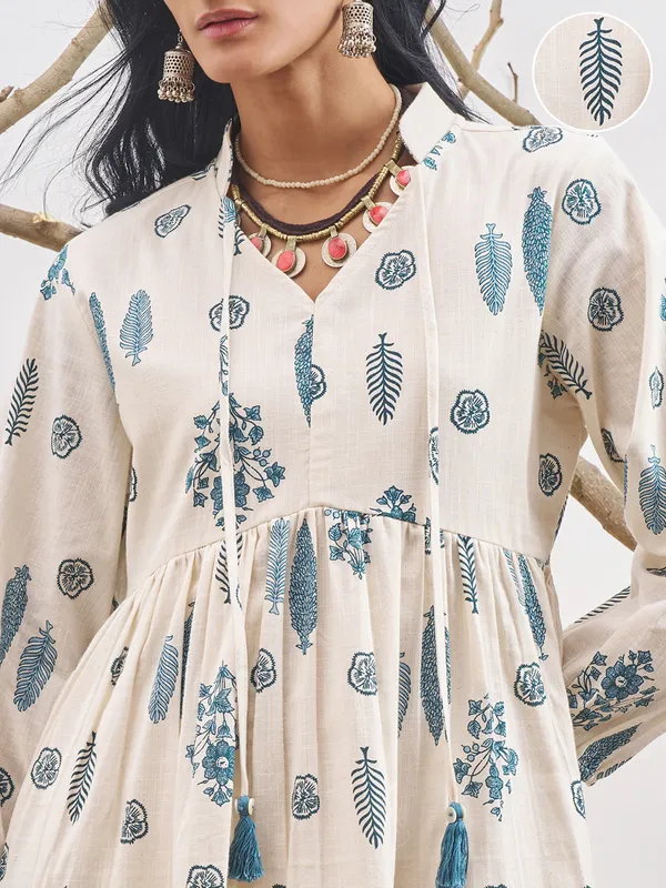 Vara By Vishudh Women Off White Printed Fit and Flare Dress