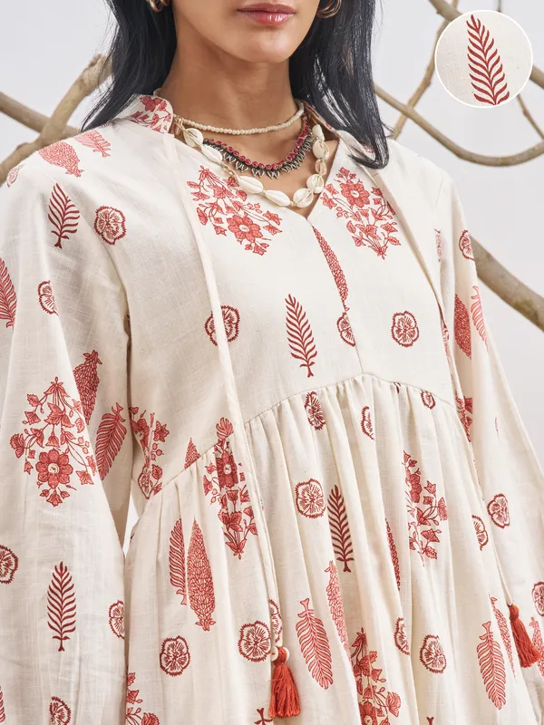 Vara By Vishudh Women Off White Printed Fit and Flare Dress