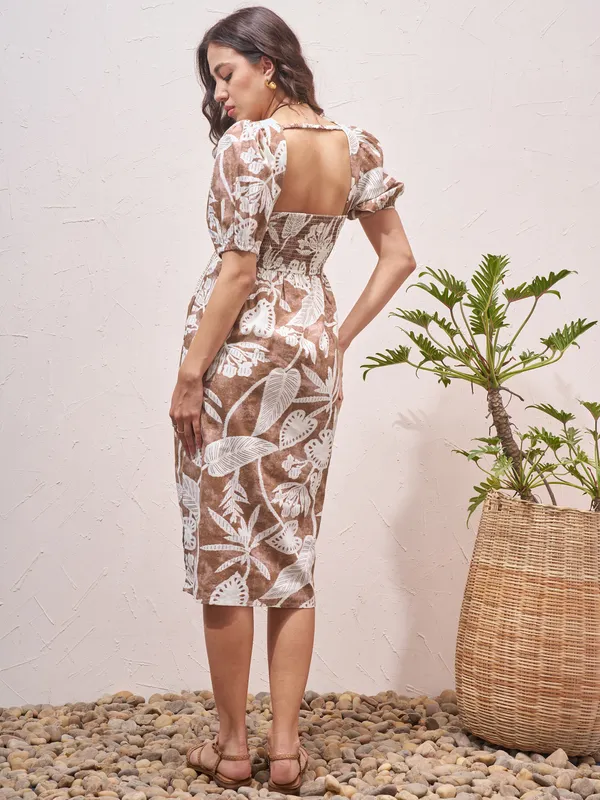 Vara By Vishudh Women Brown Printed Fit and Flare Dress