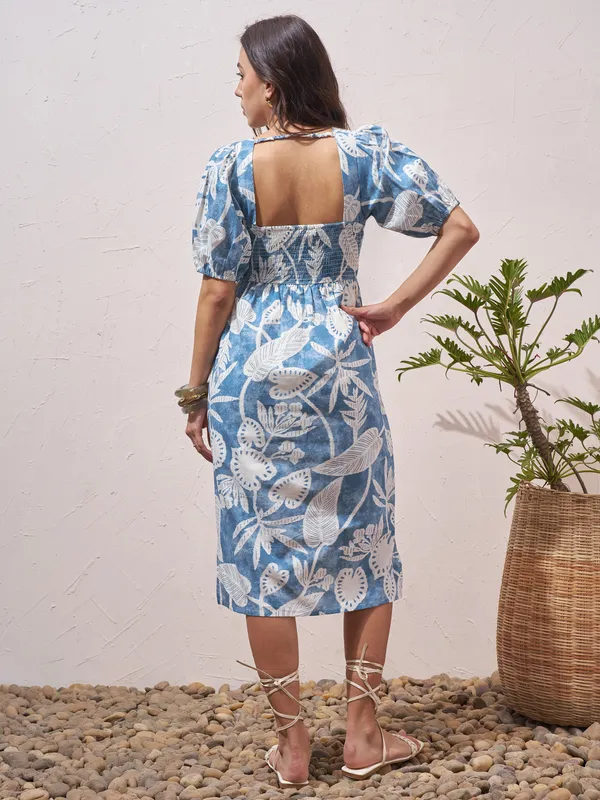 Vara By Vishudh Women Blue Printed Fit and Flare Dress