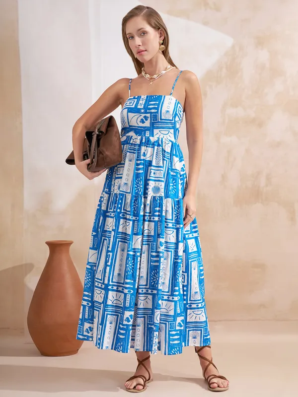 Vara By Vishudh Women Blue Printed Maxi Dress