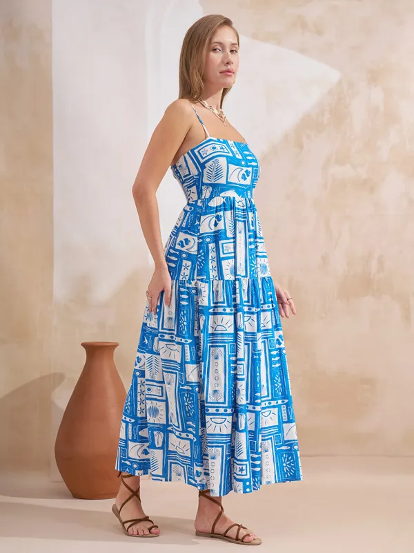 Vara By Vishudh Women Blue Printed Maxi Dress