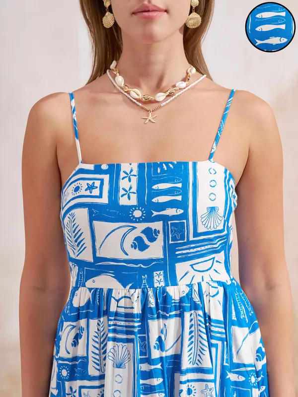 Vara By Vishudh Women Blue Printed Maxi Dress