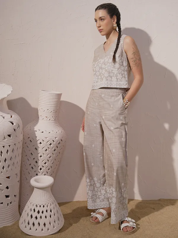 Vara By Vishudh Women Beige Top With Trouser