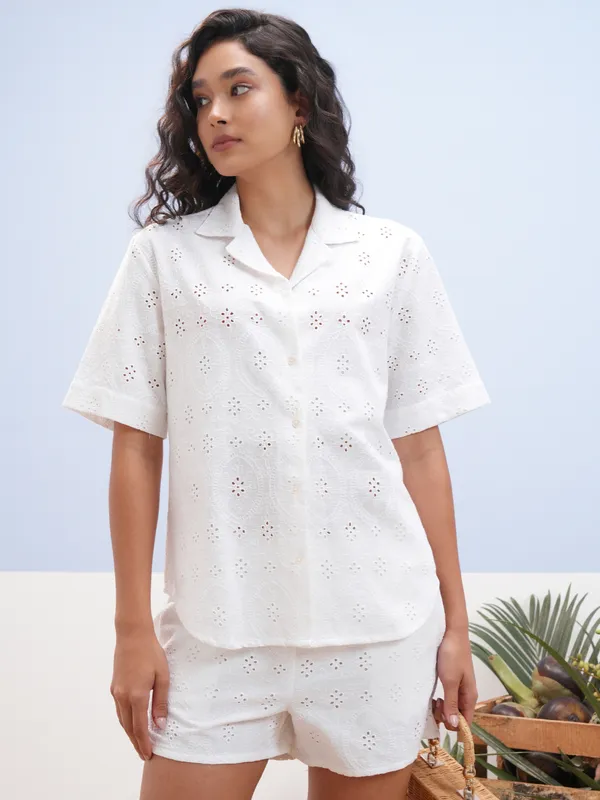 Vara By Vishudh Women White Shirt With Short