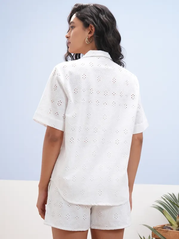 Vara By Vishudh Women White Shirt With Short