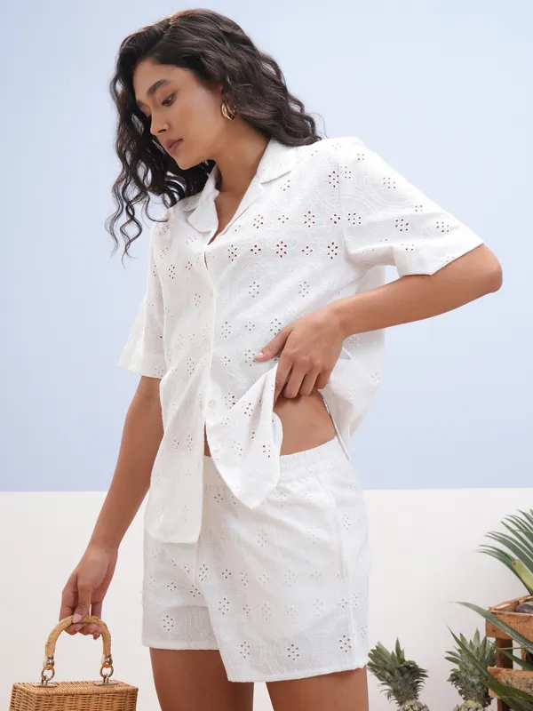 Vara By Vishudh Women White Shirt With Short