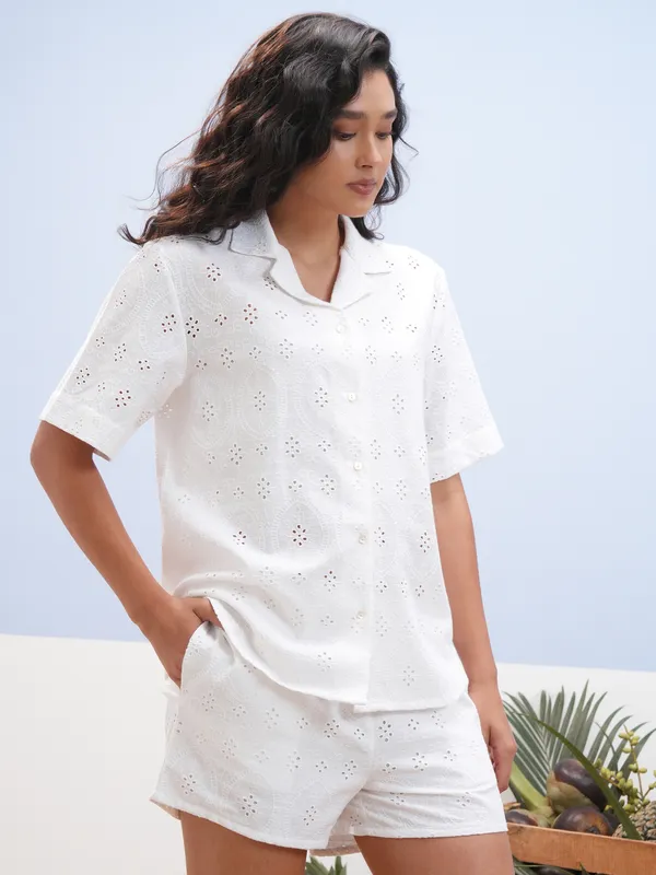 Vara By Vishudh Women White Shirt With Short