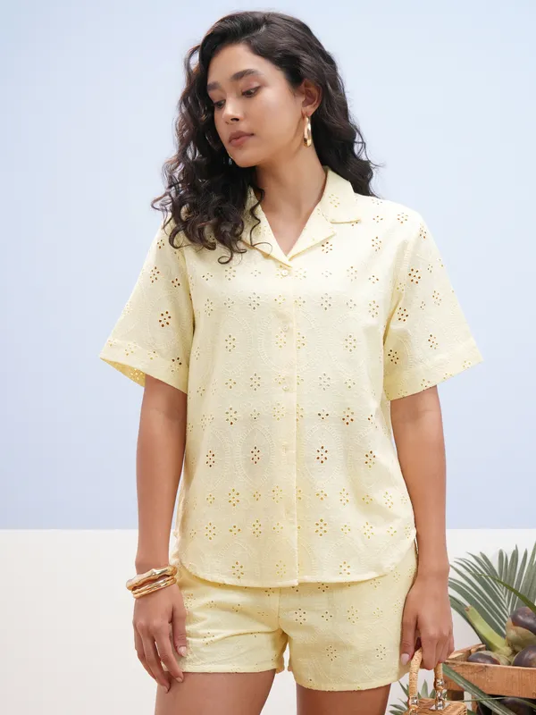 Vara By Vishudh Women Yellow Shirt With Short