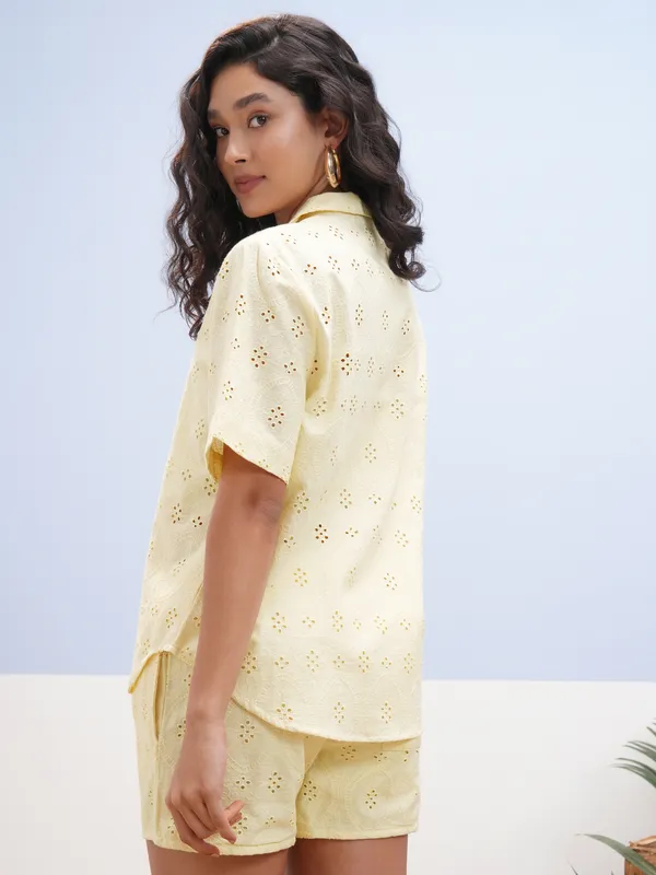 Vara By Vishudh Women Yellow Shirt With Short