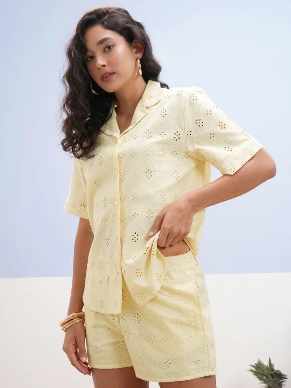 Vara By Vishudh Women Yellow Shirt With Short