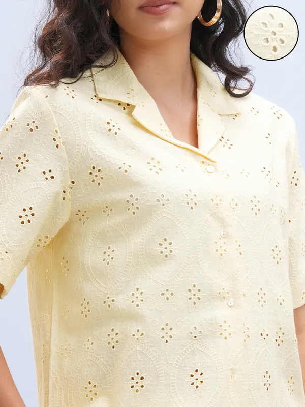 Vara By Vishudh Women Yellow Shirt With Short