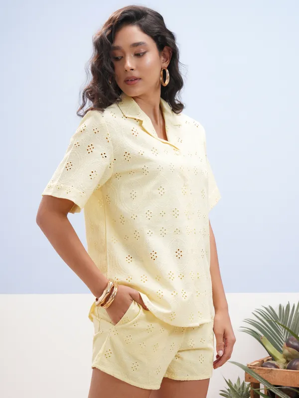 Vara By Vishudh Women Yellow Shirt With Short