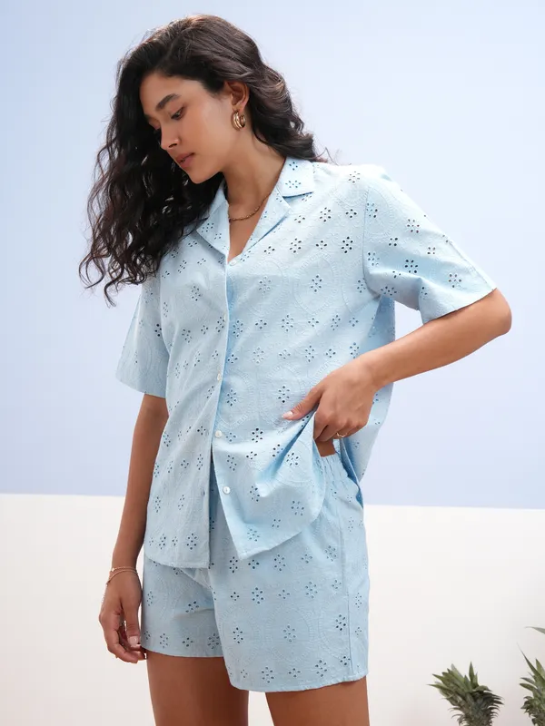 Vara By Vishudh Women Blue Shirt With Short