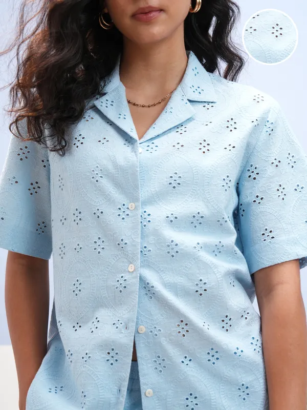 Vara By Vishudh Women Blue Shirt With Short