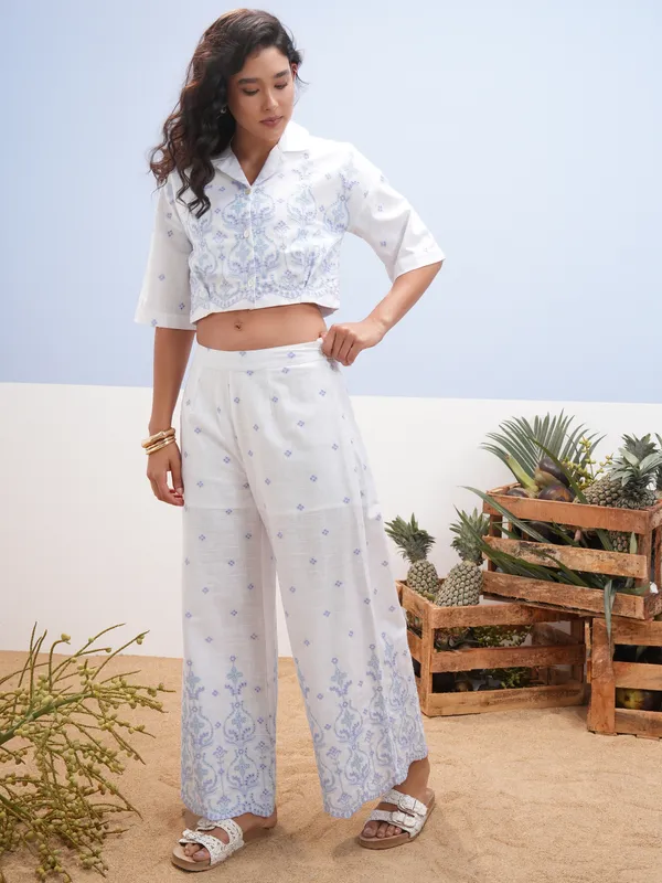 Vara By Vishudh Women White Shirt With Palazzos