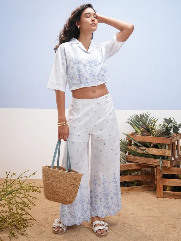 Vara By Vishudh Women White Shirt With Palazzos