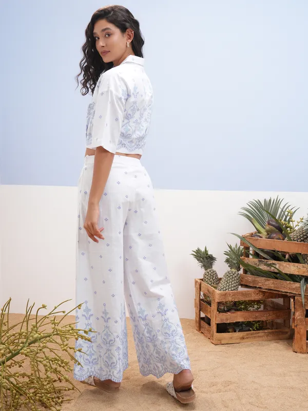 Vara By Vishudh Women White Shirt With Palazzos
