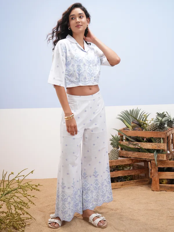 Vara By Vishudh Women White Shirt With Palazzos