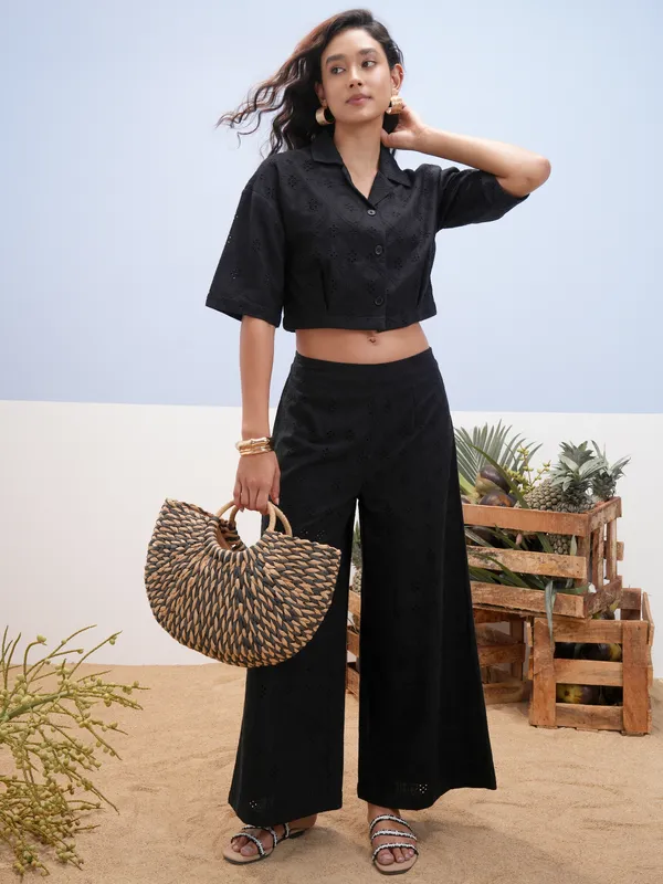 Vara By Vishudh Women Black Shirt With Palazzos