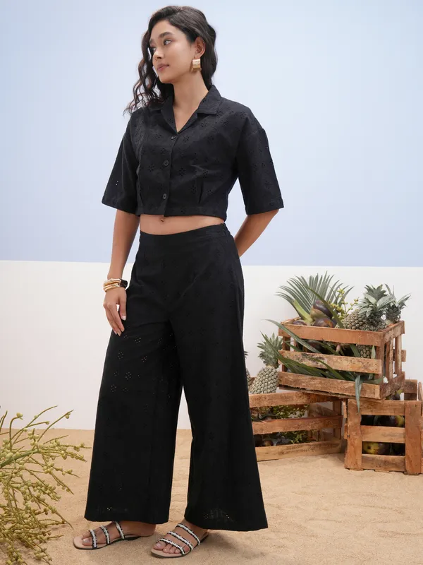 Vara By Vishudh Women Black Shirt With Palazzos