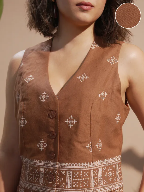 Vara By Vishudh Women Brown Blazer With Palazzos