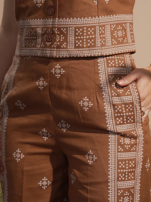 Vara By Vishudh Women Brown Blazer With Palazzos