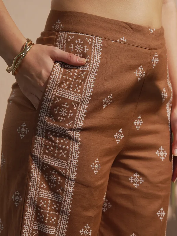 Vara By Vishudh Women Brown Blazer With Palazzos