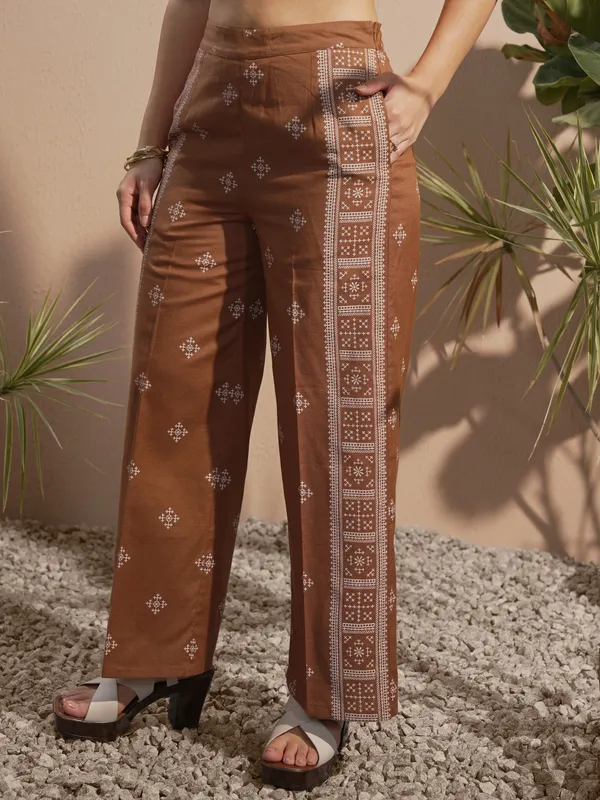 Vara By Vishudh Women Brown Blazer With Palazzos