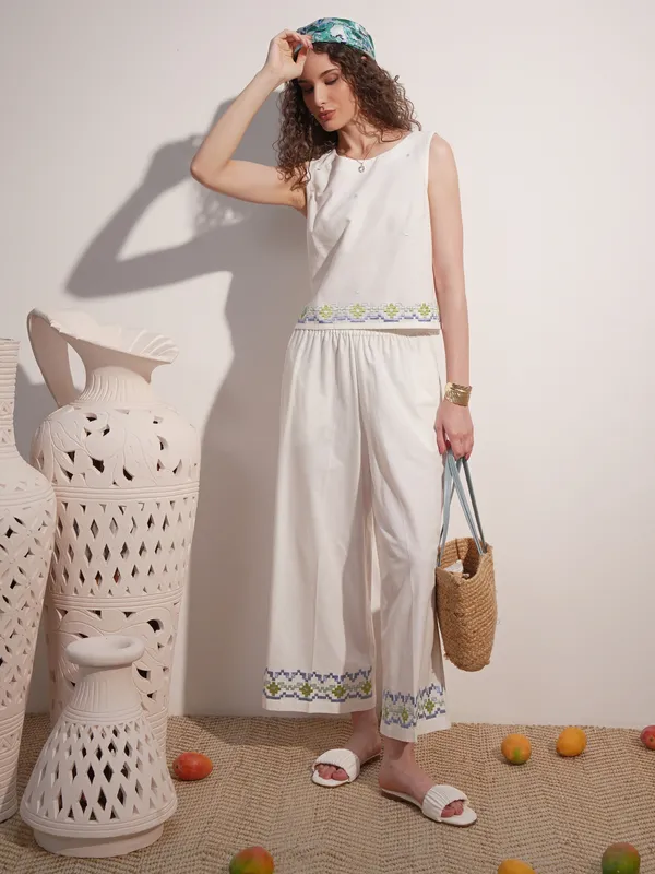 Vara By Vishudh Women White Top With Trouser