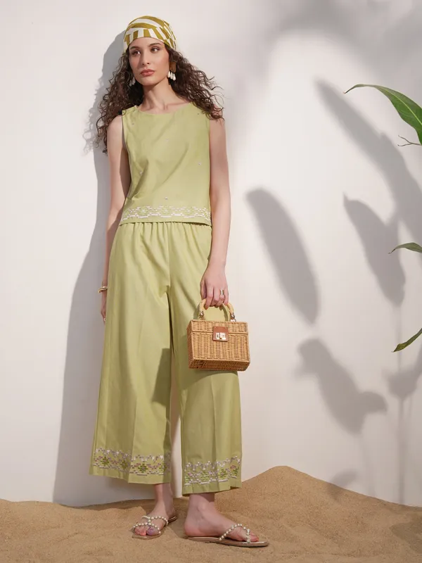 Vara By Vishudh Women Green Top With Trouser