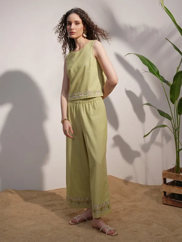 Vara By Vishudh Women Green Top With Trouser