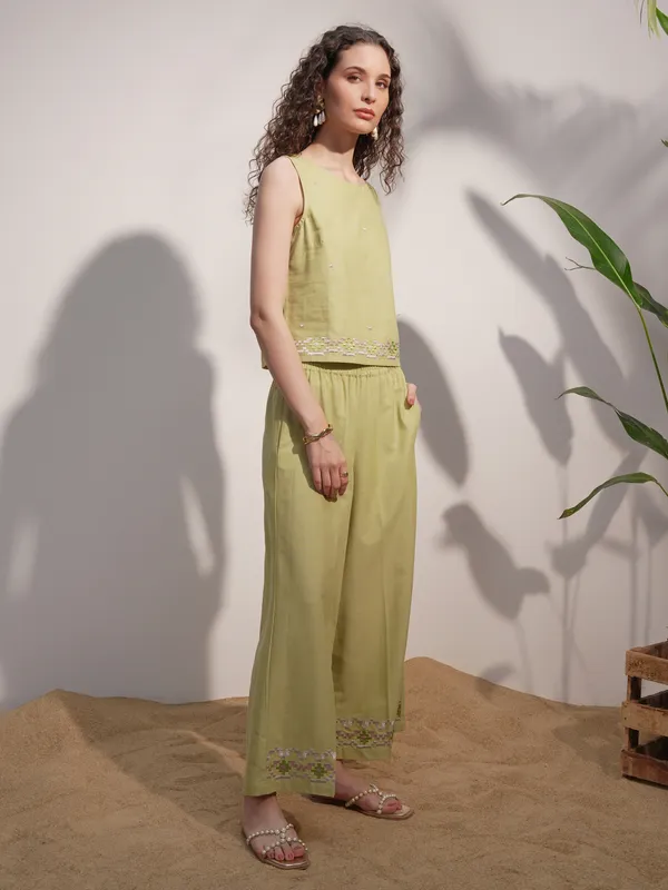 Vara By Vishudh Women Green Top With Trouser