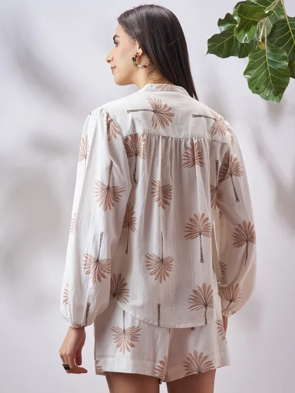 Vara By Vishudh Women Tan Shirt With Shorts Co-Ords