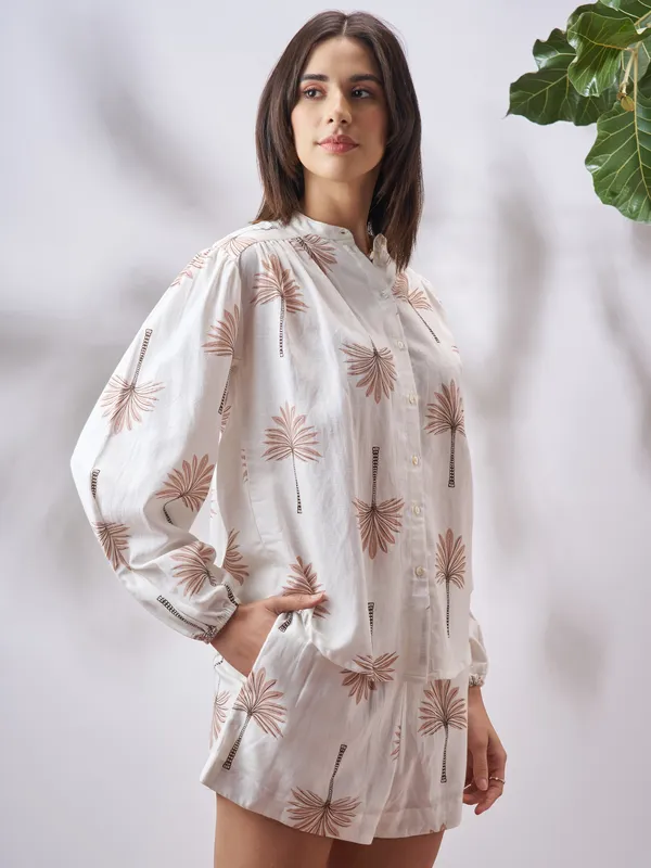 Vara By Vishudh Women Tan Shirt With Shorts Co-Ords