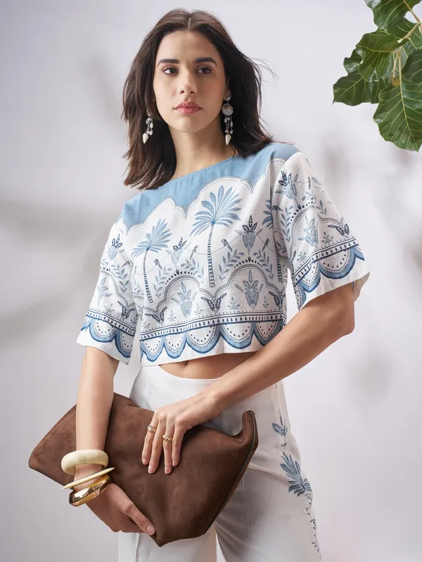 Vara By Vishudh Women Off White Top With Palazzo Co-Ords