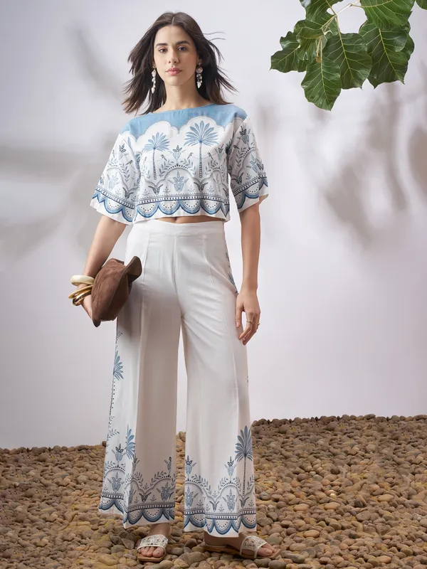 Vara By Vishudh Women Off White Top With Palazzo Co-Ords