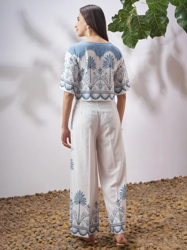 Vara By Vishudh Women Off White Top With Palazzo Co-Ords