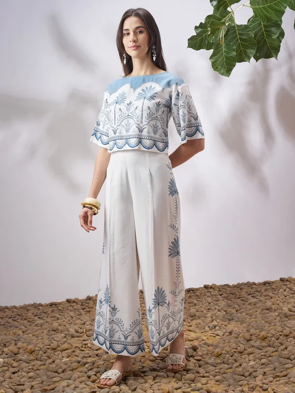 Vara By Vishudh Women Off White Top With Palazzo Co-Ords
