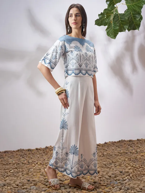 Vara By Vishudh Women Off White Top With Palazzo Co-Ords