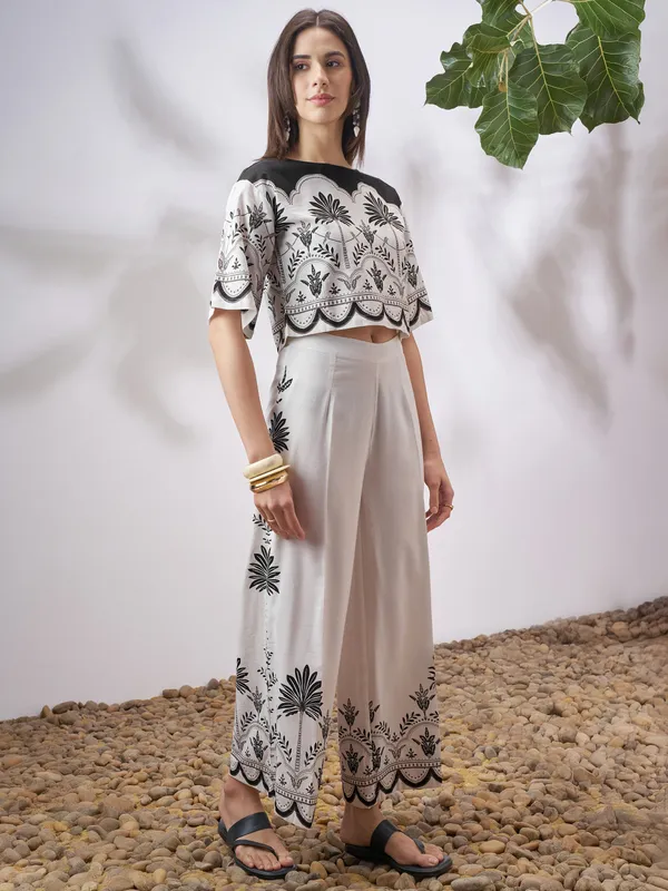 Vara By Vishudh Women Off White Top With Palazzo Co-Ords