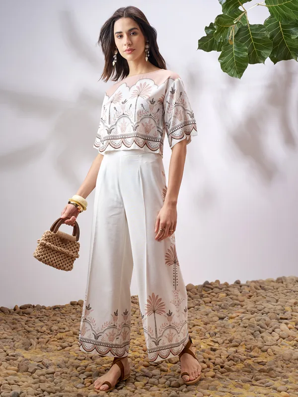 Vara By Vishudh Women Tan Top With Palazzo Co-Ords