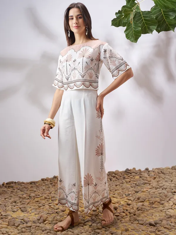 Vara By Vishudh Women Tan Top With Palazzo Co-Ords